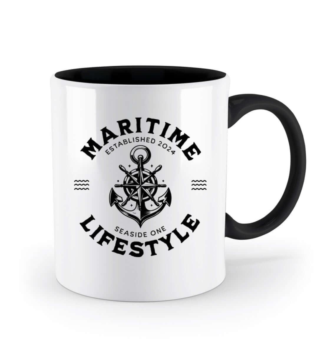 Maritime Lifestyle - Anker Motiv - Zweifarbige Tasse - Schwarz Ansicht rechts