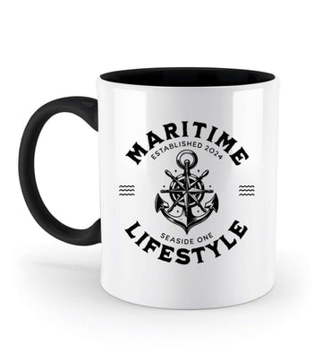 Maritime Lifestyle - Anker Motiv - Zweifarbige Tasse - Schwarz Ansicht links