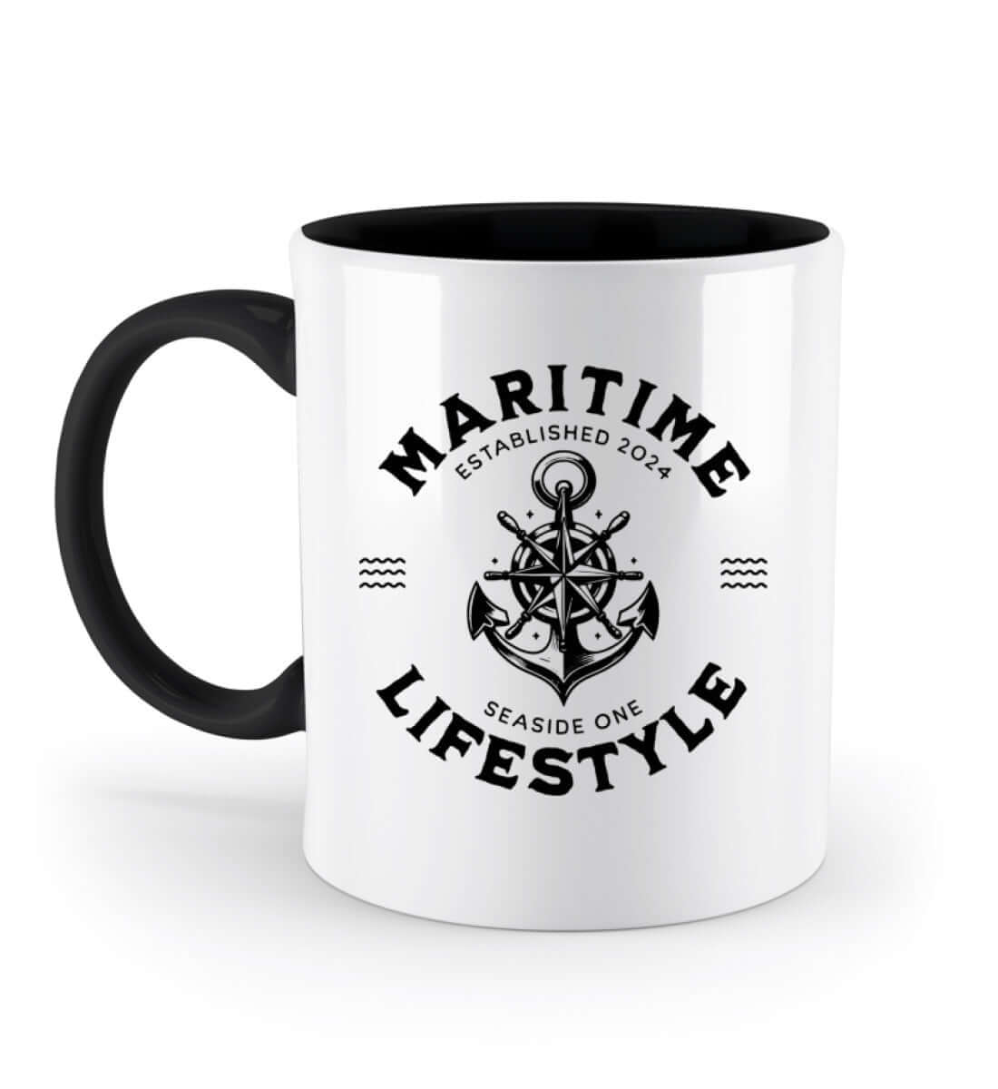 Maritime Lifestyle - Anker Motiv - Zweifarbige Tasse - Schwarz Ansicht links
