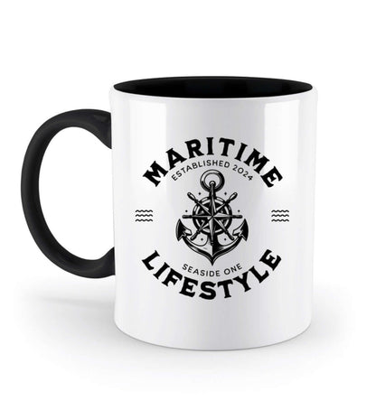 Maritime Lifestyle - Anker Motiv - Zweifarbige Tasse - Schwarz Ansicht links