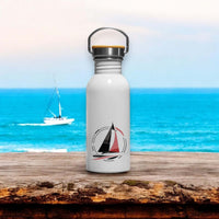 eine geschenkidee, eine edelstahl trinkflasche mit segelboot motiv