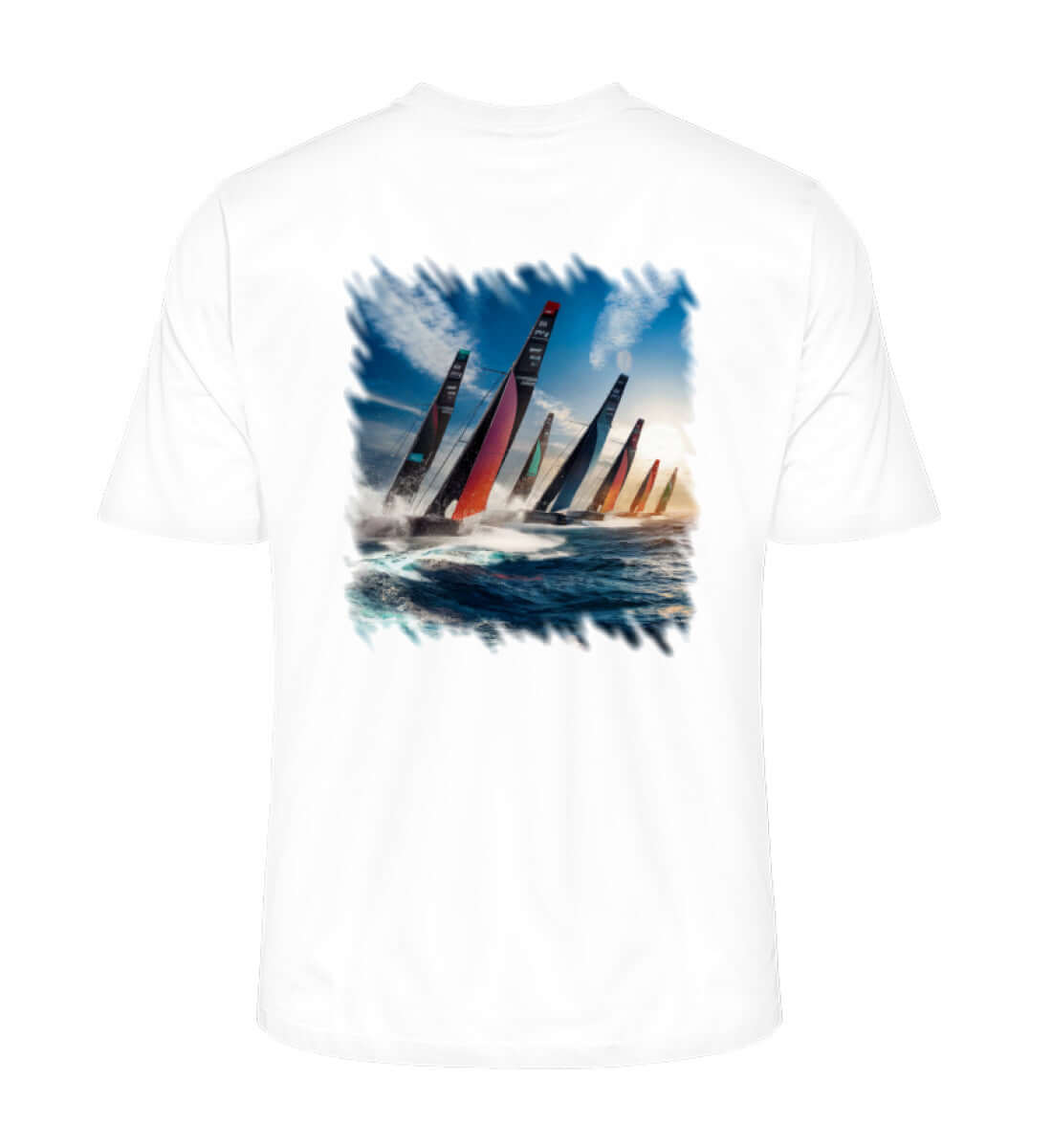 Ocean Heart - Herren Premium Bio T-Shirt mit Regatta Motiv Rückendruck Farbe: White exklusiv für Segler Fans Rückendruck