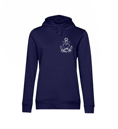 Maritime Kleidung AnkerHerz Klein - Damen Bio Hoodie Farbe: Navy
