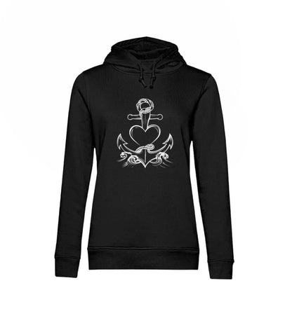 Maritime Kleidung AnkerLiebe - Damen Bio Hoodie Farbe: Black