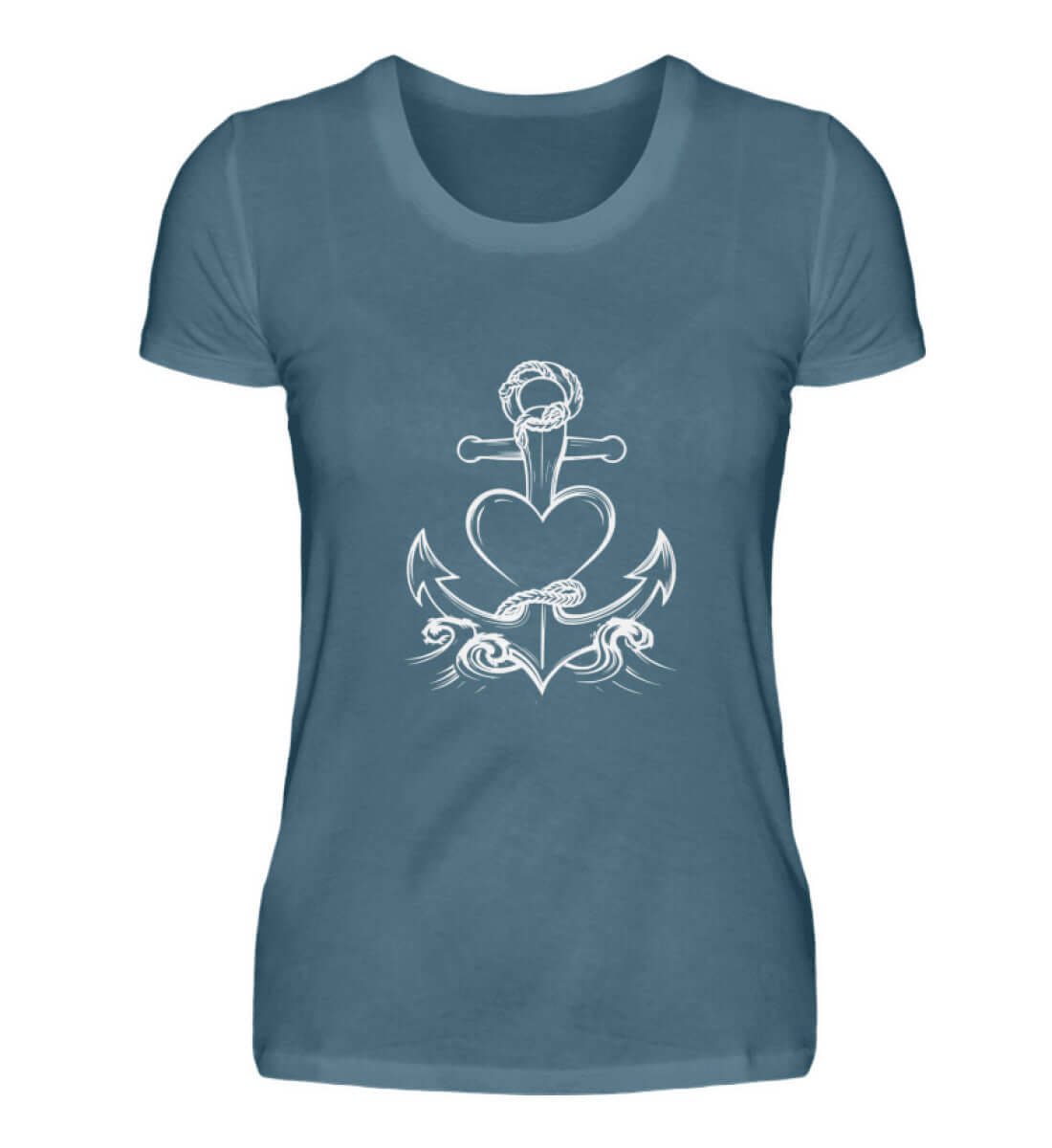 Maritime Kleidung AnkerLiebe - Damen Premium T-Shirt lang Farbe: Stone Blue