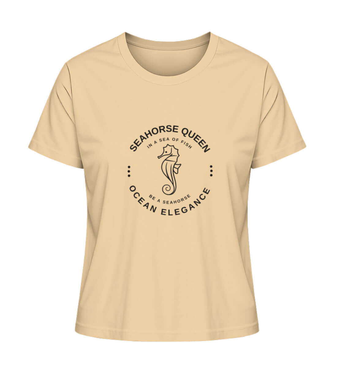 SEAHORSE QUEEN - modisches maritimes Damen Premium Bio T-Shirt Farbe: Nispero mit Seepferdchen Motiv, für echte Meeresliebhaberinnen