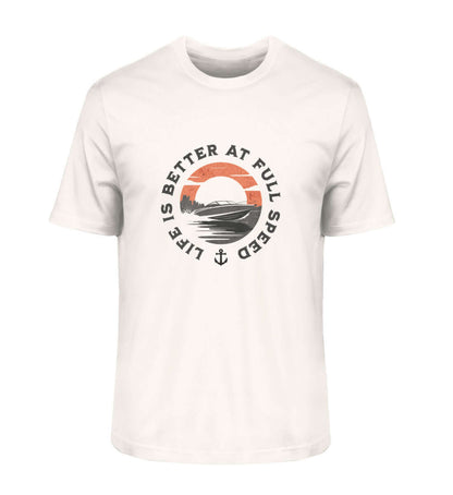 Motorboot "Life is better" - maritimes Herren Premium Bio Shirt Farbe: Vintage White für echte Motorbootfans