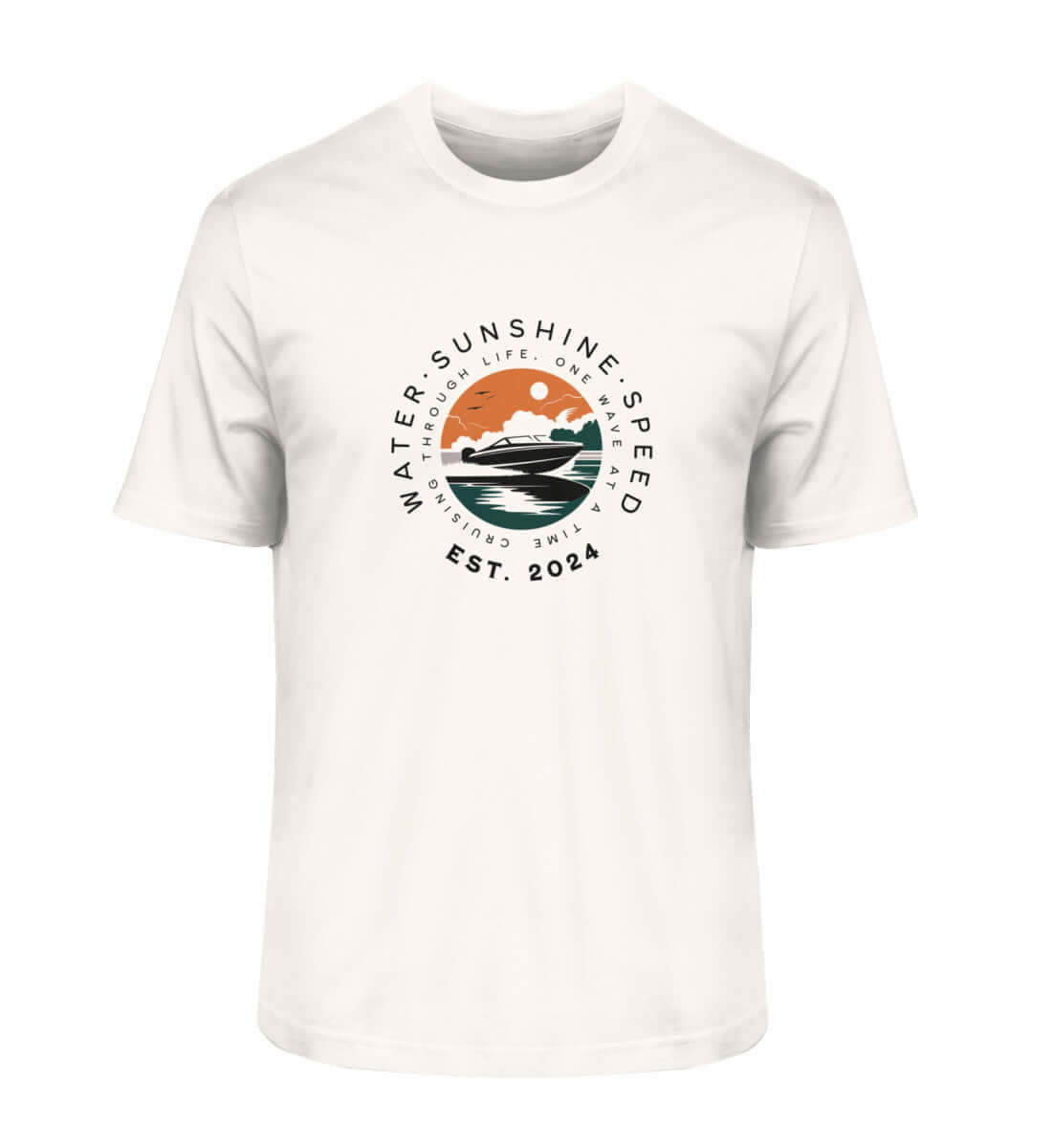 Motorboot und Sonne - nautisches Herren Premium Bio T-Shirt Farbe: Vintage White mit Motorbootmotiv für Bootsfreunde
