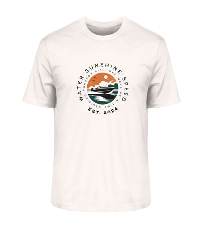 Motorboot und Sonne - nautisches Herren Premium Bio T-Shirt Farbe: Vintage White mit Motorbootmotiv für Bootsfreunde