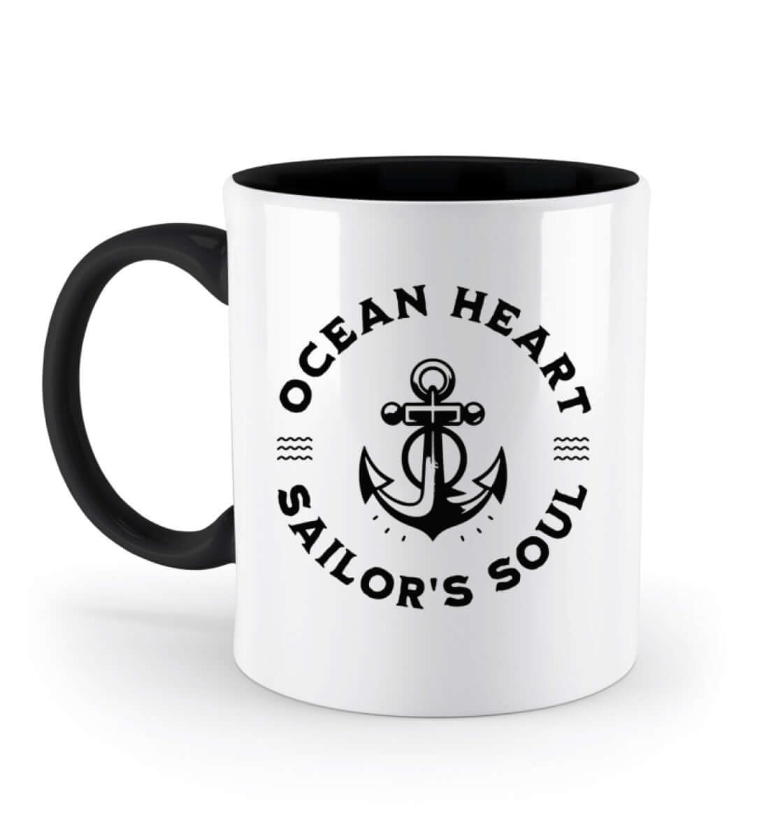 Ocean Heart - Zweifarbige maritime Tasse - Ankermotiv Ansicht links