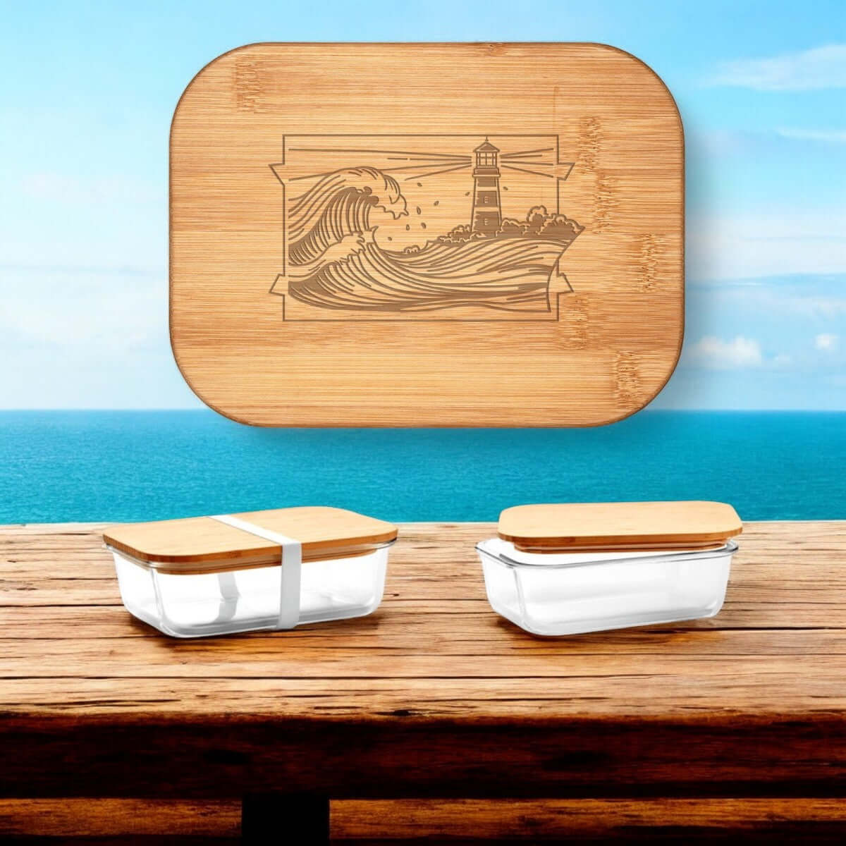snackdose mit maritime Motiv auf Bambusdeckel